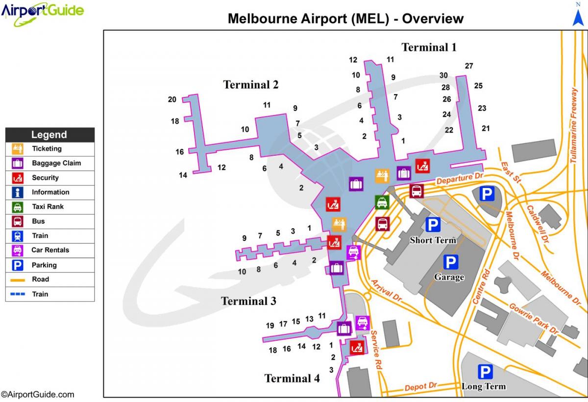 Melbourne Tullamarine বিমানবন্দর মানচিত্র